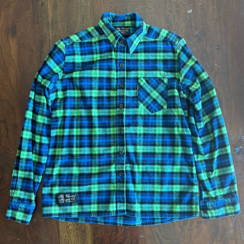 Vermont Flannel Co - Green Blue Plaid Button-Down Flannel - Men's medium